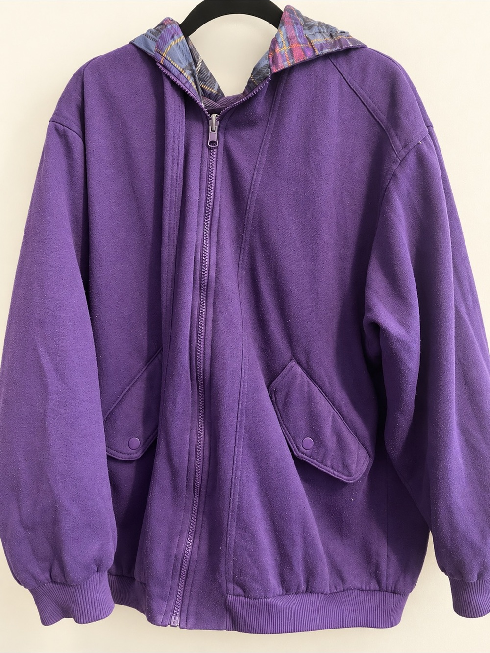 Source Unknown Purple Hooded Bomber Jacket with Patterned Lining